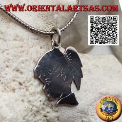 Pendentif en argent en forme de profil de fille avec une queue gravée des deux côtés