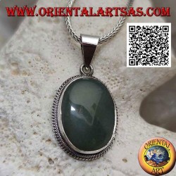 Silver pendant with oval aventurine surrounded by interweaving