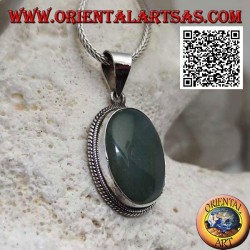 Silver pendant with oval aventurine surrounded by interweaving