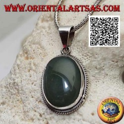 Silver pendant with oval aventurine surrounded by interweaving