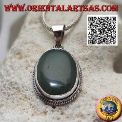Silver pendant with oval aventurine surrounded by interweaving