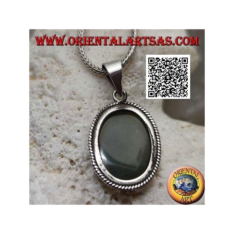 Colgante de plata con aventurina ovalada rodeada de entretejidos