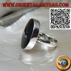 Anello in argento con onice tonda grande incastonata a filo bordo liscio