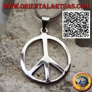 Colgante de plata en forma de símbolo de la paz liso y gancho grande (Ø 28 mm.)
