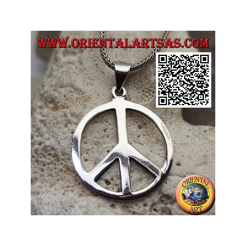 Silver pendant in the shape of a smooth peace symbol and large hook (Ø 28 mm.)