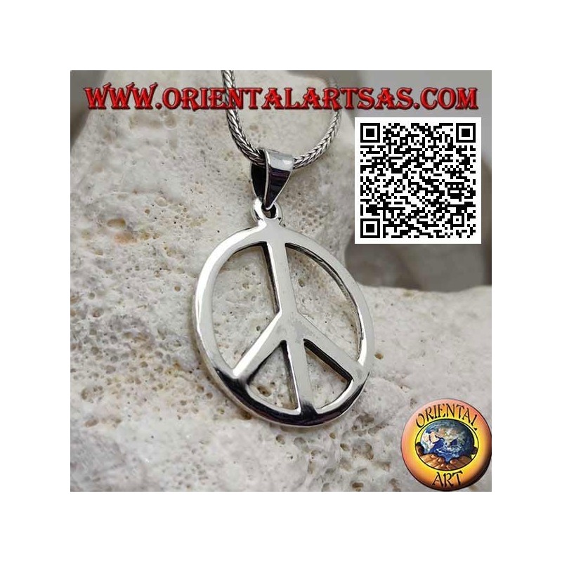 Pendentif en argent en forme de symbole de paix lisse et grand crochet (Ø 28 mm.)