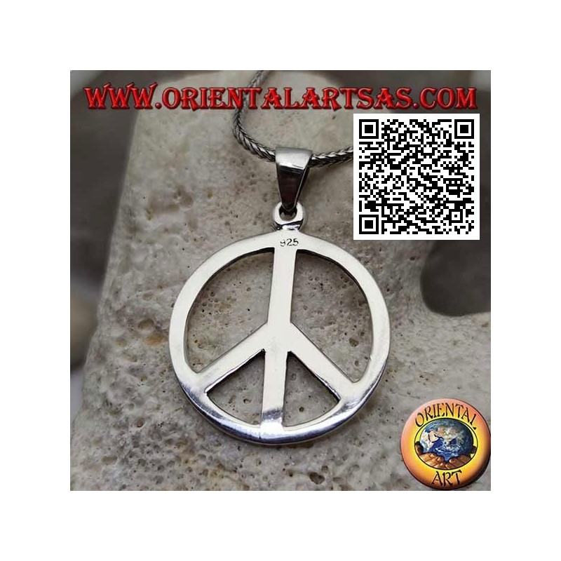 Silver pendant in the shape of a smooth peace symbol and large hook (Ø 28 mm.)