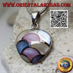 Pendentif en argent en forme de coeur avec mosaïque de demi-cercles en nacre multicolore