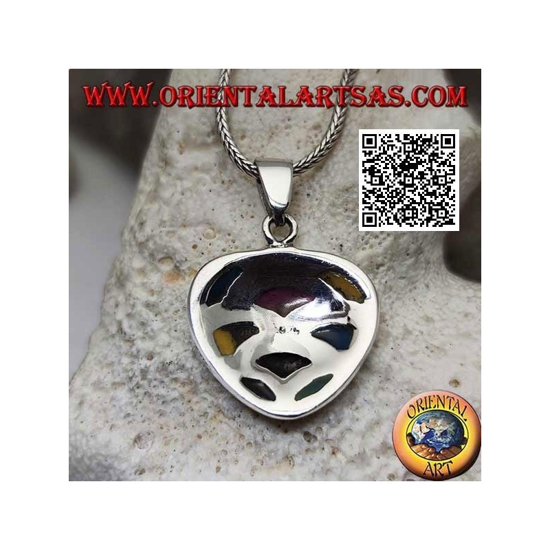 Colgante de plata en forma de corazón con mosaico de semicírculos de nácar multicolor