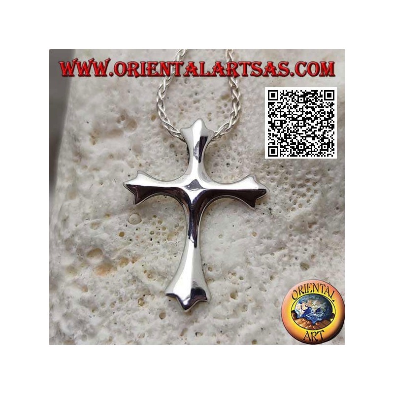 Silver pendant in the shape of a smooth three-pointed cross with hook on the back