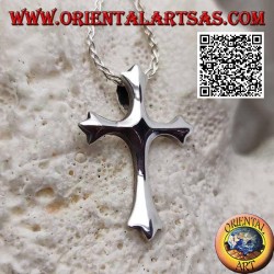 Silberanhänger in Form eines glatten dreizackigen Kreuzes mit Haken auf der Rückseite