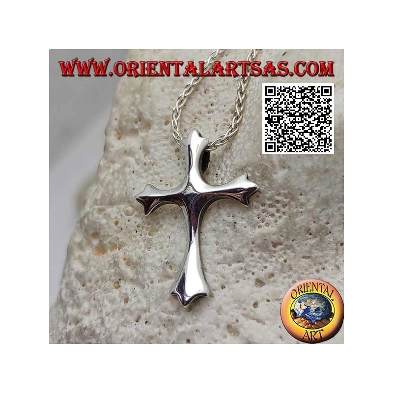 Colgante de plata en forma de cruz lisa de tres puntas con gancho en la espalda