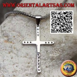 Smooth Latin cross pendant in silver with zircons on the tips