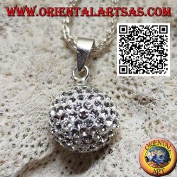 Pendentif sphère en argent serti de zircons blancs (Ø 11 mm.)