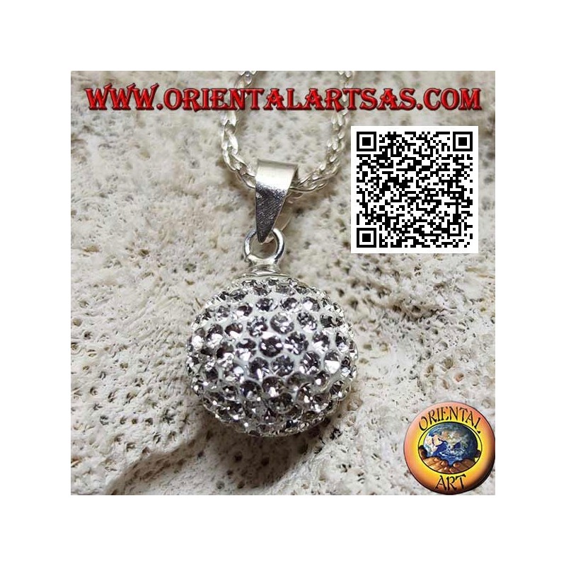 Colgante esfera de plata tachonado de circonitas blancas (Ø 11 mm.)