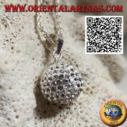 Silver sphere pendant studded with white zircons (Ø 11 mm.)