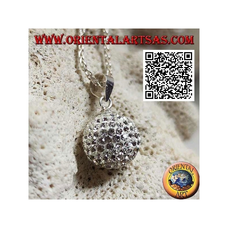 Ciondolo in argento a sfera tempestata di zirconi bianchi (Ø 11 mm.)