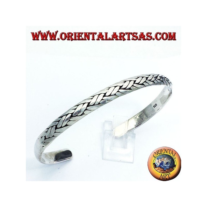 bracciale rigido con intrecciato fatto a mano in argento