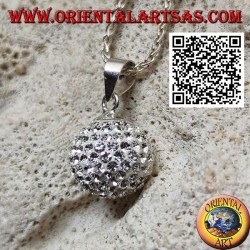 Silver sphere pendant studded with white zircons (Ø 11 mm.)