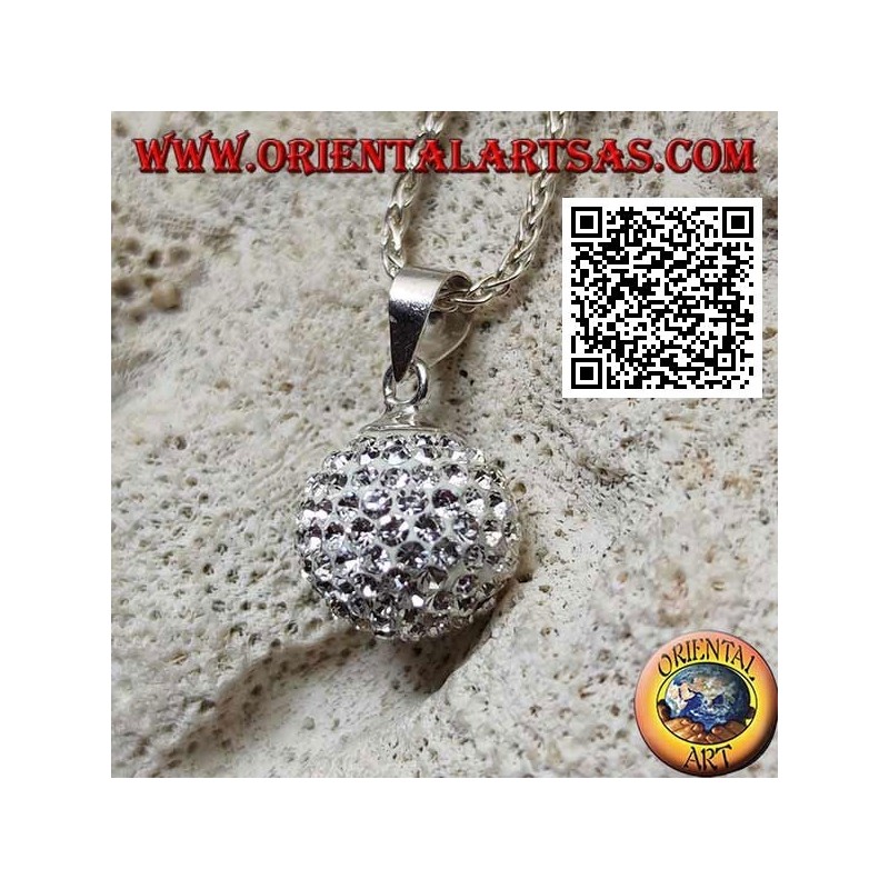 Pendentif sphère en argent serti de zircons blancs (Ø 11 mm.)