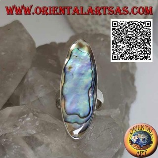 Silberring mit einer länglichen ovalen Paua-Schale (Abalone) mit einer glatten Kante (16)