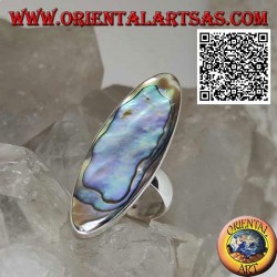 Silver ring with an elongated oval paua shell (abalone) set with a smooth edge (16)
