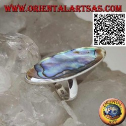 Silver ring with an elongated oval paua shell (abalone) set with a smooth edge (16)