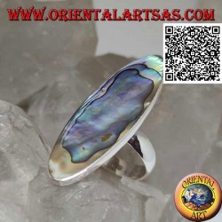 Silver ring with an elongated oval paua shell (abalone) set with a smooth edge (16)