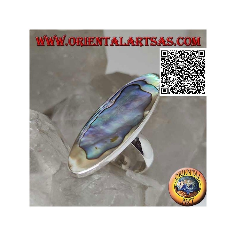Silberring mit einer länglichen ovalen Paua-Schale (Abalone) mit einer glatten Kante (16)