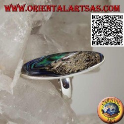 Bague en argent avec une coquille de paua ovale allongée (ormeau) sertie d'un bord lisse (13)