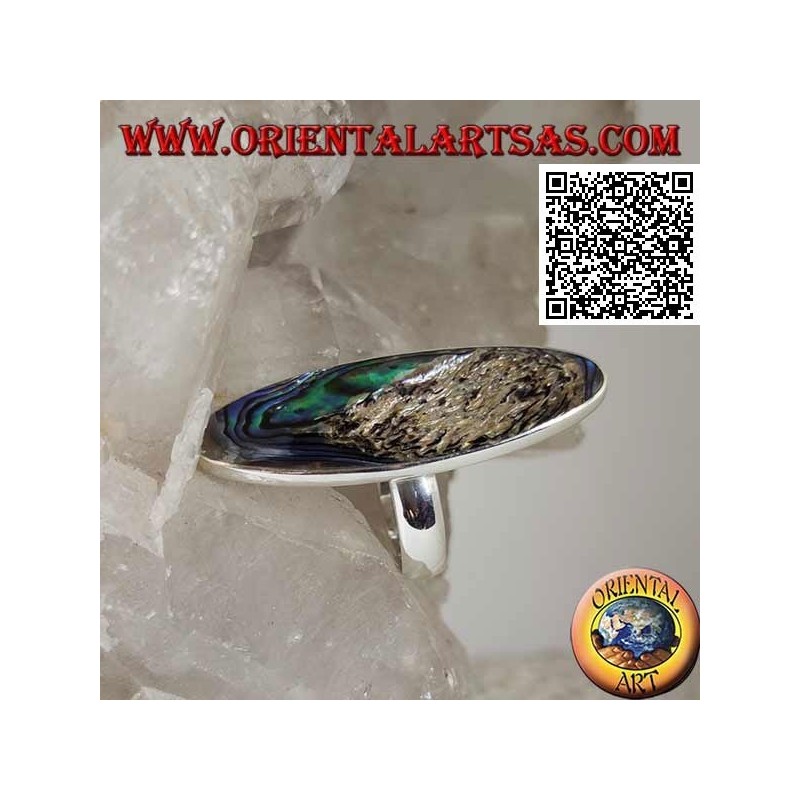 Silberring mit einer länglichen ovalen Paua-Schale (Abalone) mit einer glatten Kante (13)