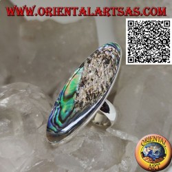 Silver ring with an elongated oval paua shell (abalone) set with a smooth edge (13)