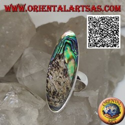 Silberring mit einer länglichen ovalen Paua-Schale (Abalone) mit einer glatten Kante (13)