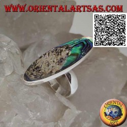 Silberring mit einer länglichen ovalen Paua-Schale (Abalone) mit einer glatten Kante (13)