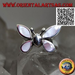 Silberring in Form eines Schmetterlings mit rosa Perlmuttflügeln