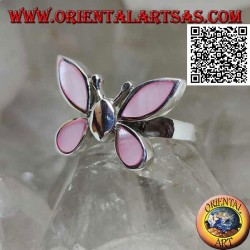 Anillo de plata en forma de mariposa con alas de nácar rosa
