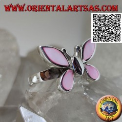 Anillo de plata en forma de mariposa con alas de nácar rosa