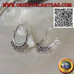 Pendiente de plata, círculo con círculos y trío de bolas y cierre de lazo de 14 mm