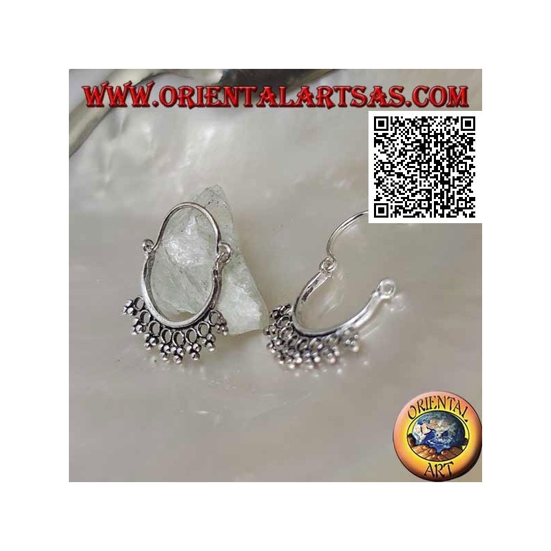 Boucle d'oreille en argent, cercle avec cercles et trio de boules et fermeture noeud 14 mm