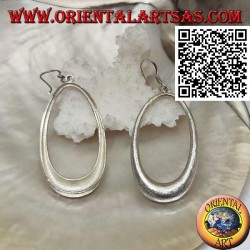 Satin silver earrings with oval growing pendant