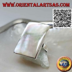 Silver ring with rectangular mother-of-pearl with smooth edge (adjustable)