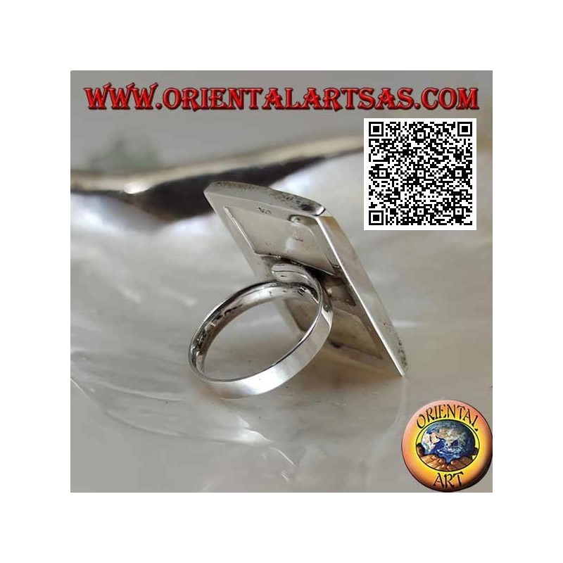 Bague en argent avec nacre rectangulaire avec bord lisse (réglable)