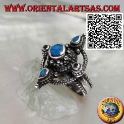 Silver ring with round and teardrop turquoise cross on a circle