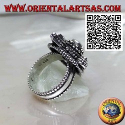 Anillo de plata con cruz turquesa redonda y lágrima en círculo