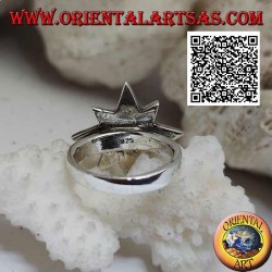 Anillo de plata en forma de rosa de los vientos con nácar multicolor con borde liso