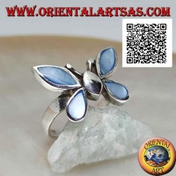 Silver ring in the shape of a butterfly with blue mother-of-pearl wings