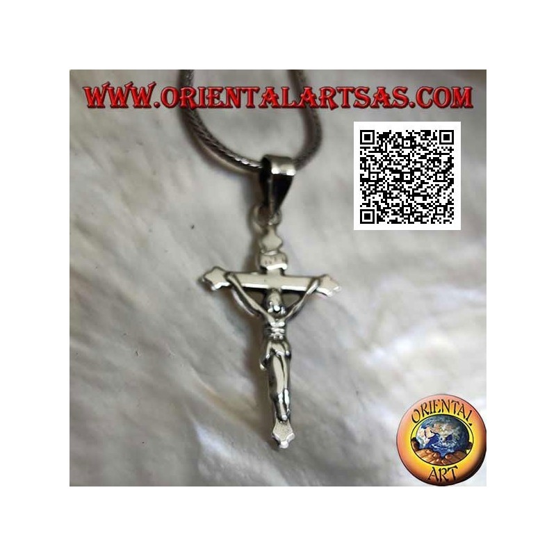 Ciondolo in argento rappresentante la crocifissione di Gesù Cristo su croce liscia