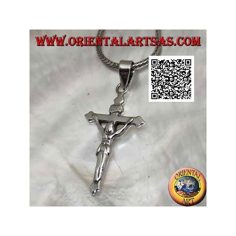Ciondolo in argento rappresentante la crocifissione di Gesù Cristo su croce liscia