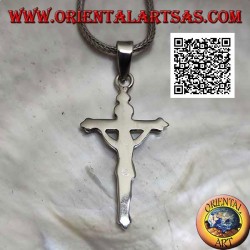 Silberanhänger, der die Kreuzigung Jesu Christi auf einem glatten Kreuz darstellt