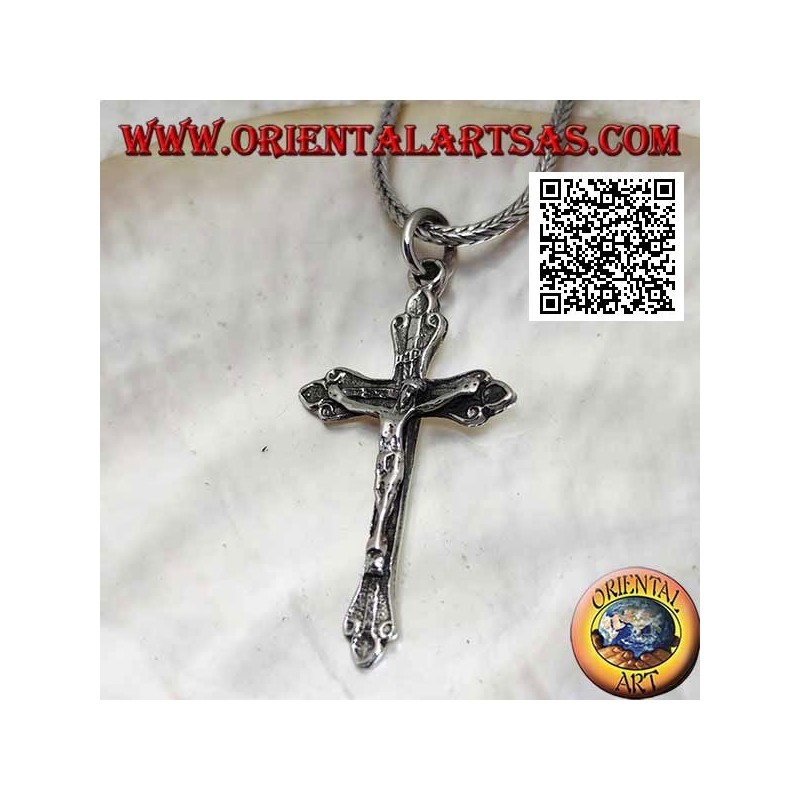 Ciondolo in argento rappresentante la crocifissione di Gesù Cristo su croce ortodossa